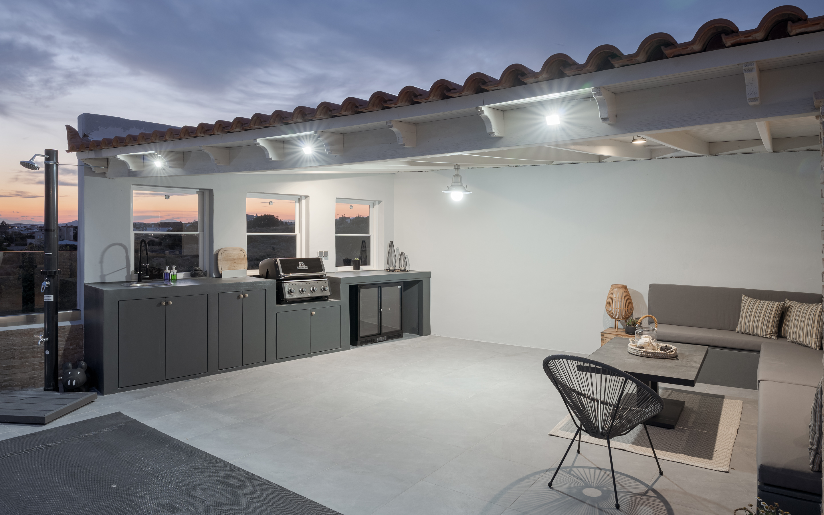 Outdoor kitchen at night